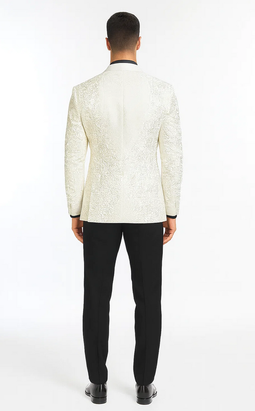 Ivory Paisley Tuxedo Jacket with Shawl Lapel โ Wedding & Prom