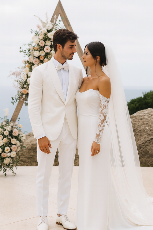 Ivory Textured Jacquard Tuxedo 4-Piece Set with Shawl Lapel β Wedding & Prom