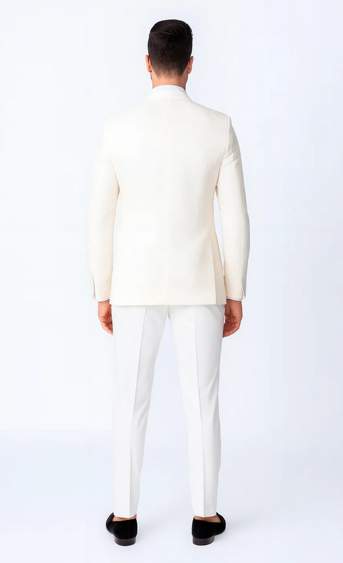 Ivory Textured Jacquard Tuxedo 4-Piece Set with Shawl Lapel β Wedding & Prom