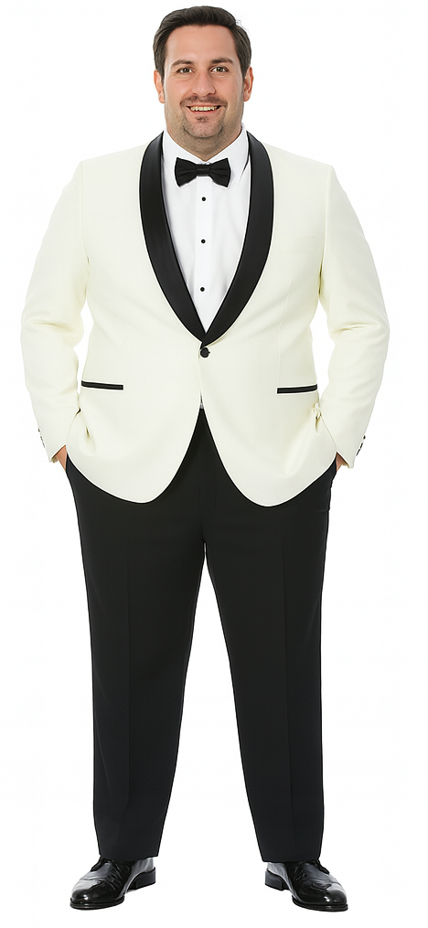 Ivory Slim Fit Tuxedo with Black Shawl Lapel – 3 Piece Wedding & Prom Set
