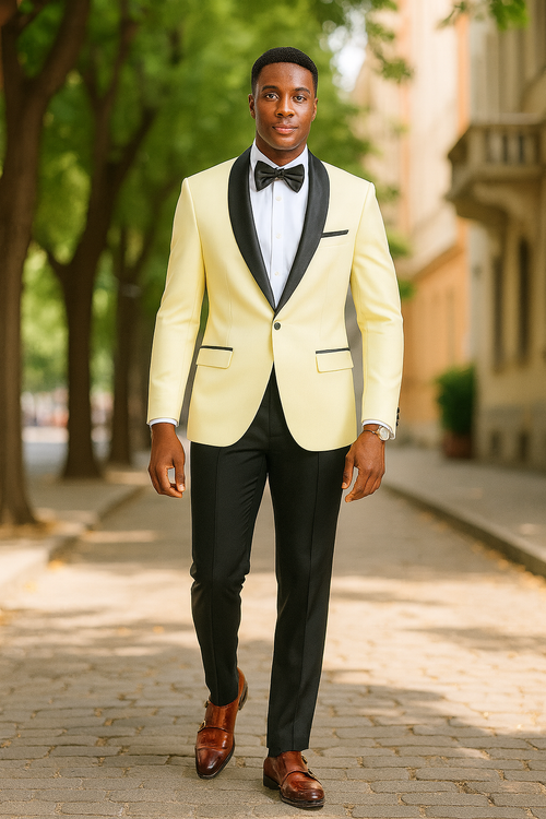 Big And Tall Suit For Men - Jacket + Pants + Bowtie + Pants - Ivory Suit