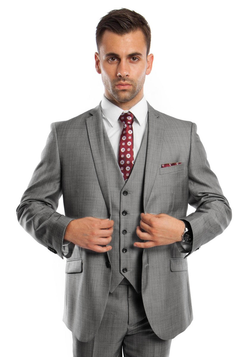 Men's Grey Vested Business Suit by Tazio Suits