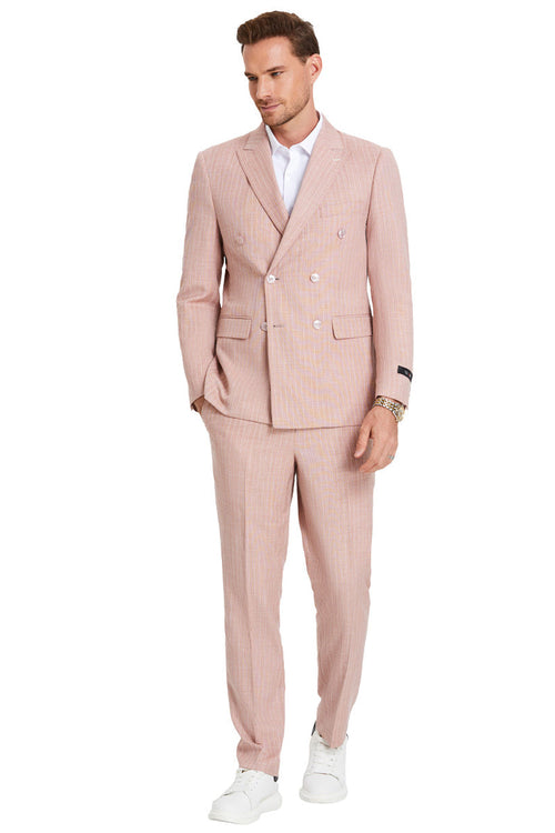 Men's Slim Fit Rose Pink Pastel Suit by Tazio Suits