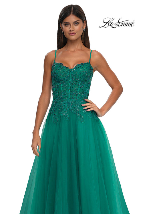 La Femme 32646 Lace Applique Sleeveless Prom Gown