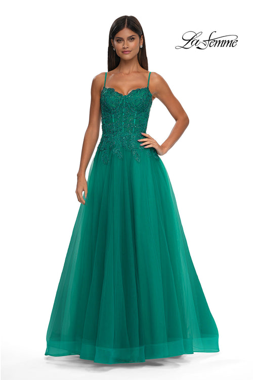 La Femme 32646 Lace Applique Sleeveless Prom Gown