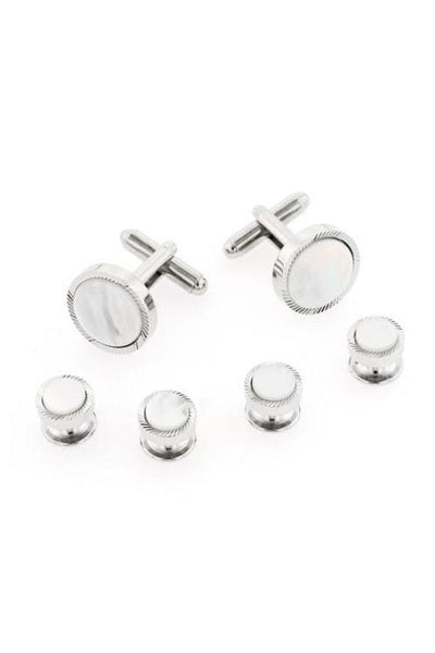 Etched Mother of Pearl Silver Studs and Cufflinks Set by JJ Weston