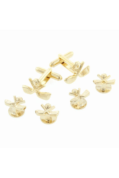Golf Gold Studs and Cufflinks Set