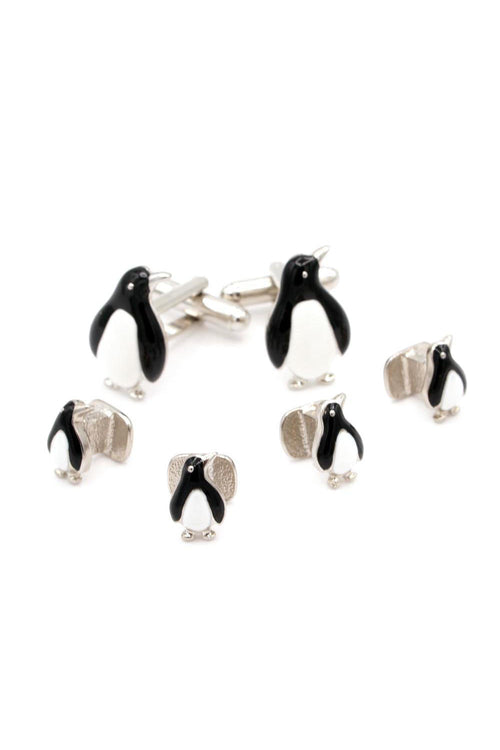 Penguin Silver Studs and Cufflinks Set by JJ Weston