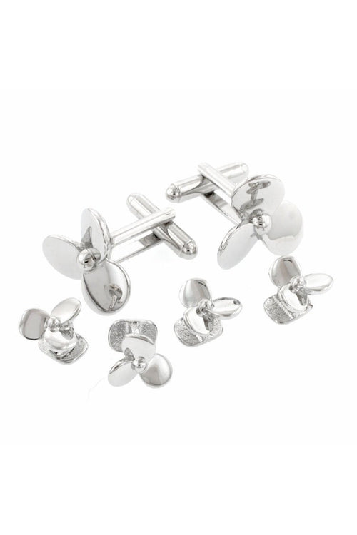 Propeller Silver Studs and Cufflinks Set by JJ Weston