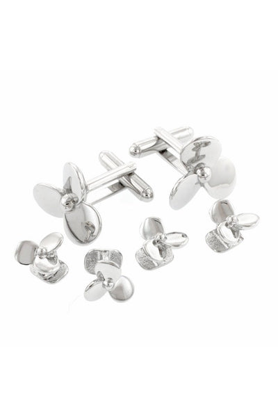 Propeller Silver Studs and Cufflinks Set by JJ Weston
