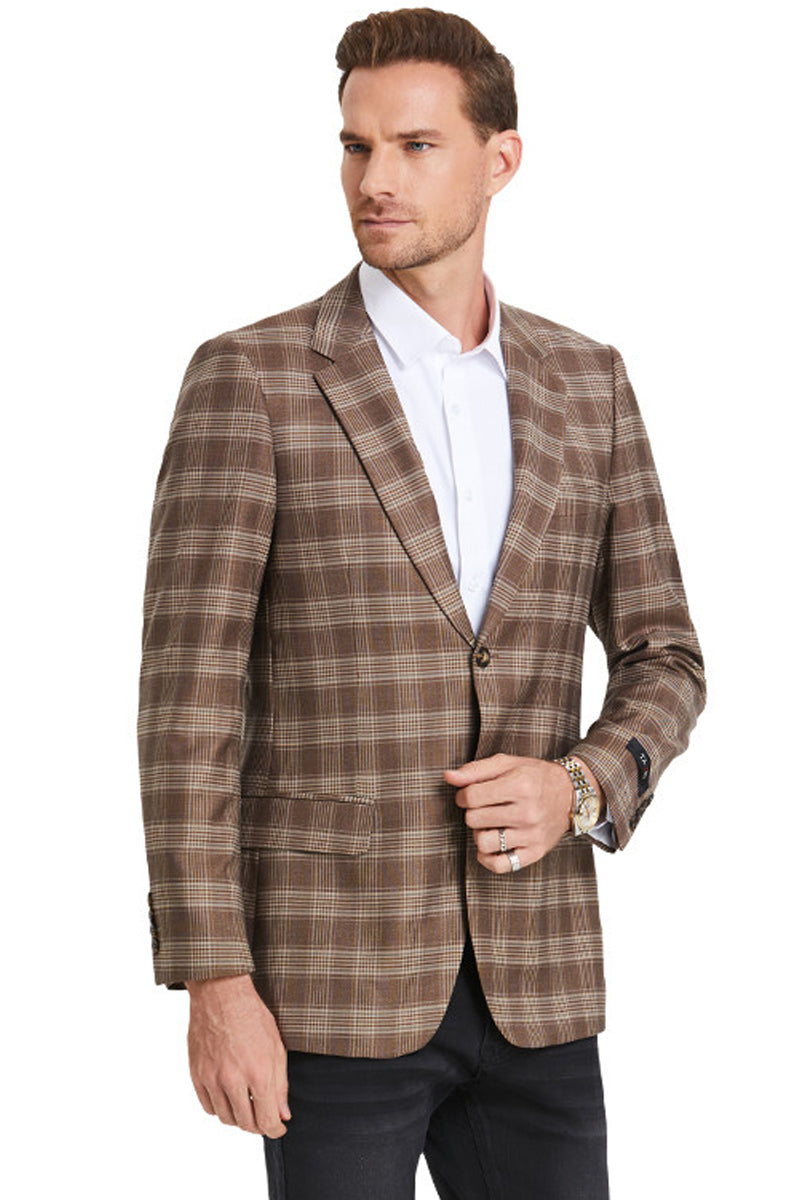 Men's Slim Fit Light Brown Glen Plaid Sport Coat – SuitUSA