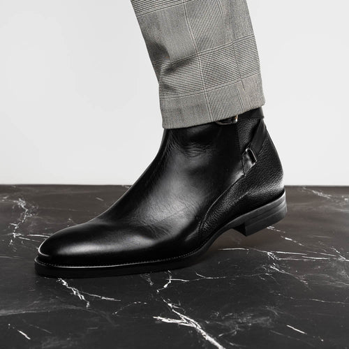 Zelli Jodphur Black Italian Calfskin Double Buckle Strap Boot