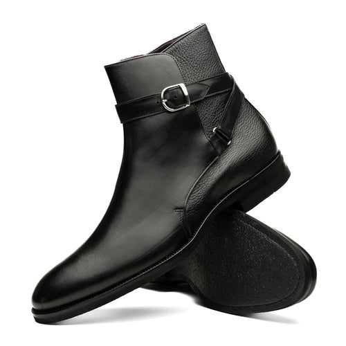 Zelli Jodphur Black Italian Calfskin Double Buckle Strap Boot