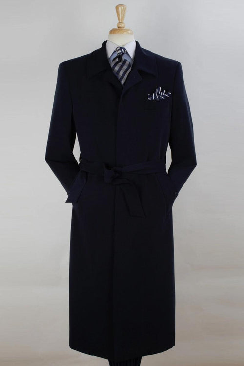 John Knight Wool Belted Overcoat - Navy Men's Full Length - Elegant Mensattire