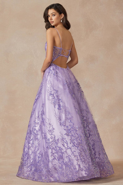 Juliet 2414 Spaghetti Straps Lilac A-line Glitter Formal Evening Gown