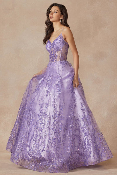 Juliet 2414 Spaghetti Straps Lilac A-line Glitter Formal Evening Gown
