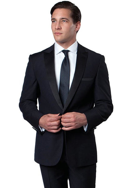 Men's Navy Blue Slim Fit Peak Lapel Tuxedo