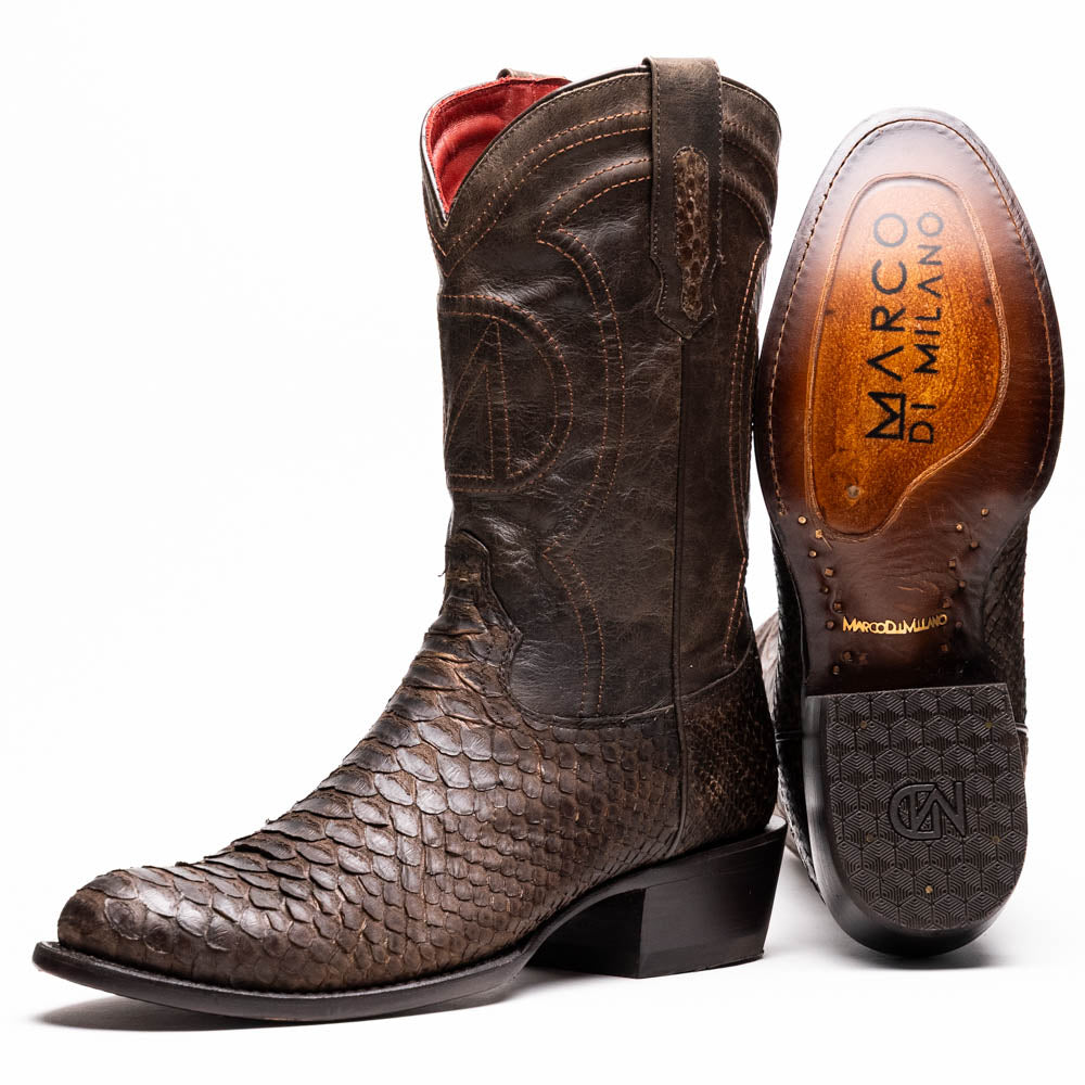 Marco Di Milano Kansas Brown Python Round Toe Cowboy Boots