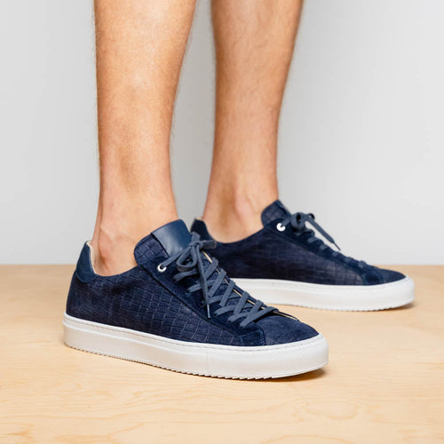 Zelli Kobe Luxury Sneaker in Navy Crocodile-Embossed Suede