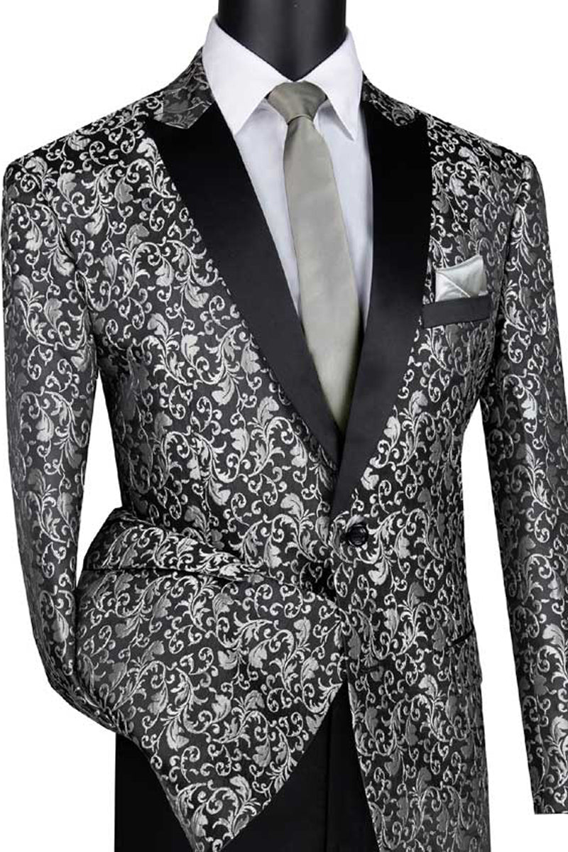 Mens Silver Grey Paisley Embroidered Sport Coat