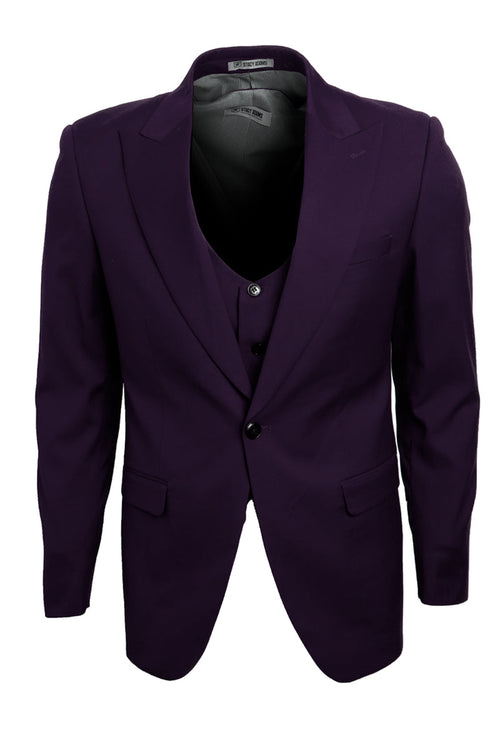 Men's Eggplant Vested Suit - Stacy Adams Peak Lapel 1-Btn