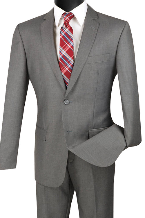 Mens Shiny Sharkskin Mandarin Collar Suit with Trim in White by Vinci