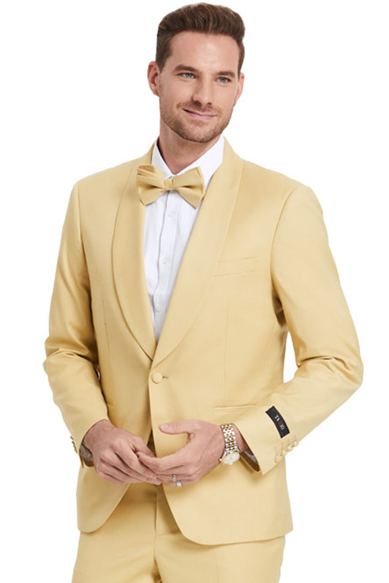 Men's Dijon Yellow Shawl Lapel Suit by Tazio Suits