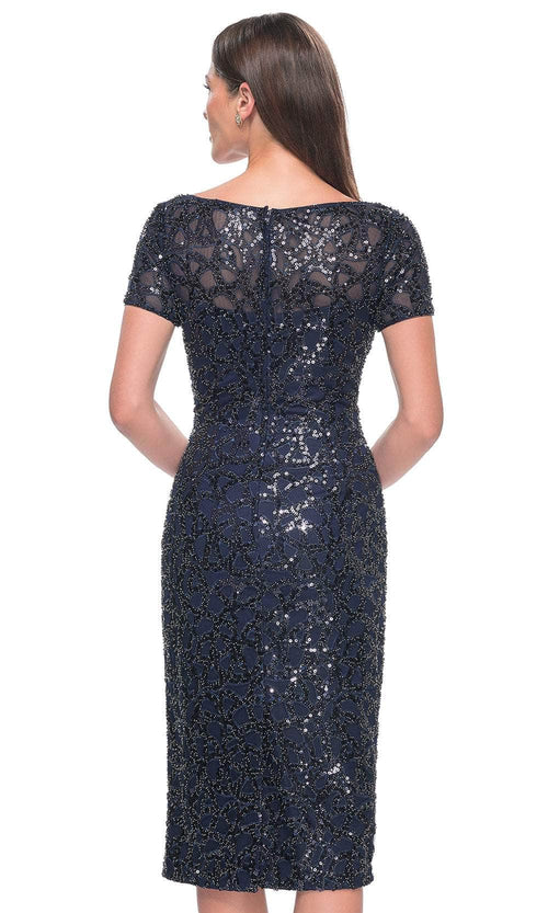 La Femme 30043 Sequin Pattern Short Sleeve Dress