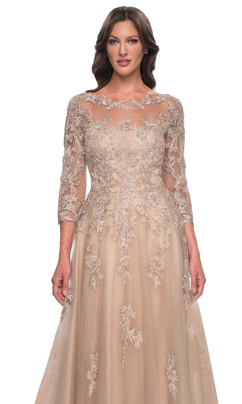 La Femme 30859 Quarter Sleeve Bateau Neck Evening Gown