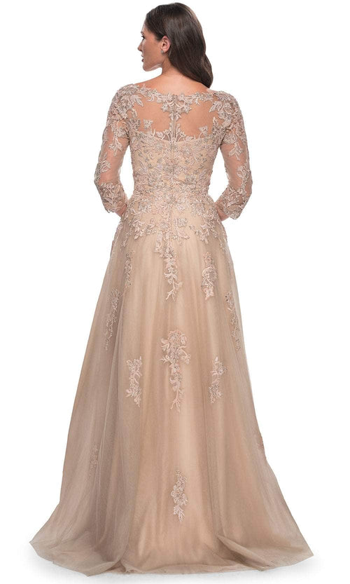 La Femme 30859 Quarter Sleeve Bateau Neck Evening Gown