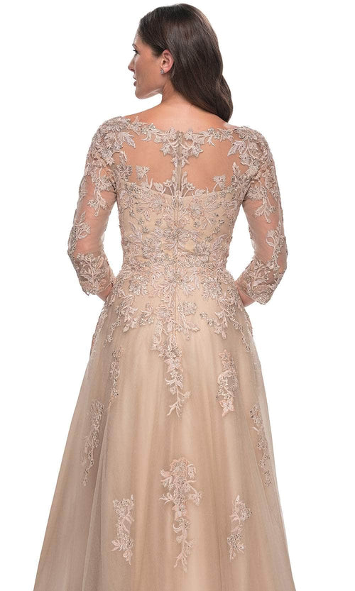 La Femme 30859 Quarter Sleeve Bateau Neck Evening Gown