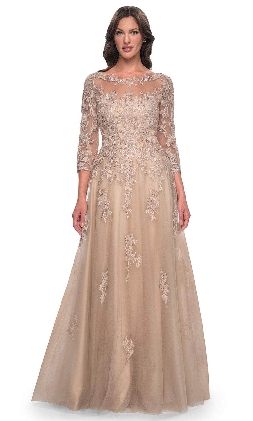 La Femme 30859 Quarter Sleeve Bateau Neck Evening Gown