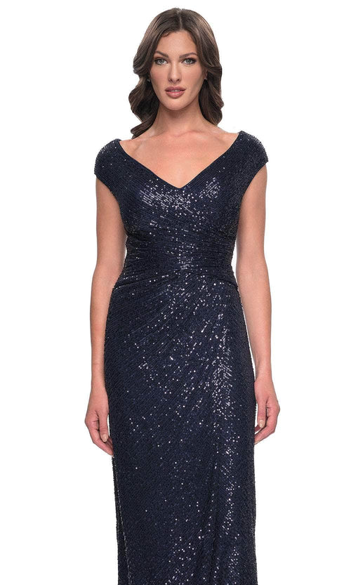La Femme 30865 Ruched Sequin Evening Dress