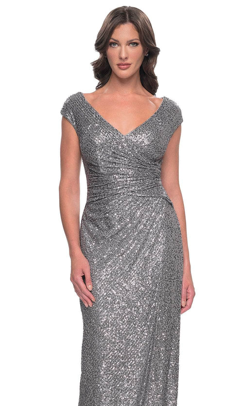 La Femme 30865 Ruched Sequin Evening Dress