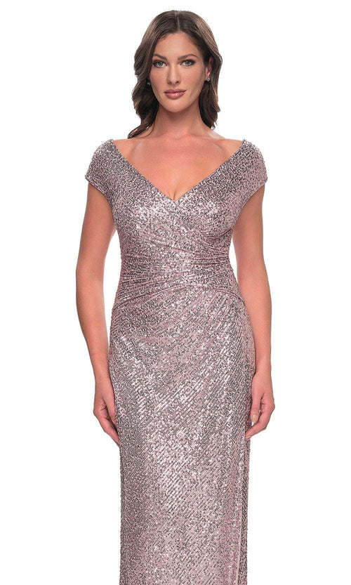 La Femme 30865 Ruched Sequin Evening Dress
