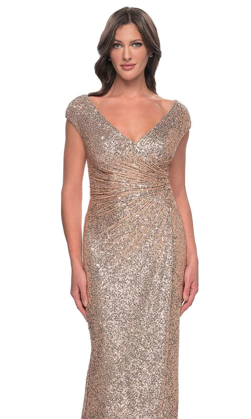 La Femme 30865 Ruched Sequin Evening Dress