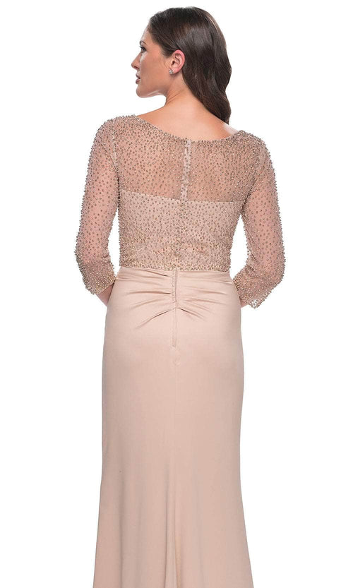 La Femme 31011 Illusion Satin Evening Gown