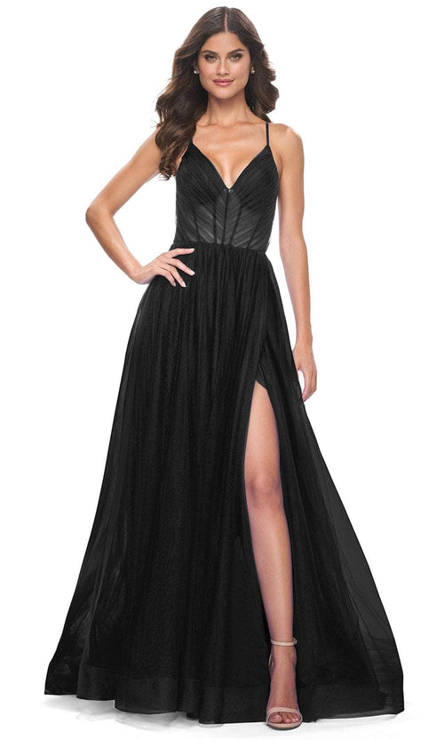 La Femme 31457 Spaghetti Strap Tulle A-Line Prom Dress