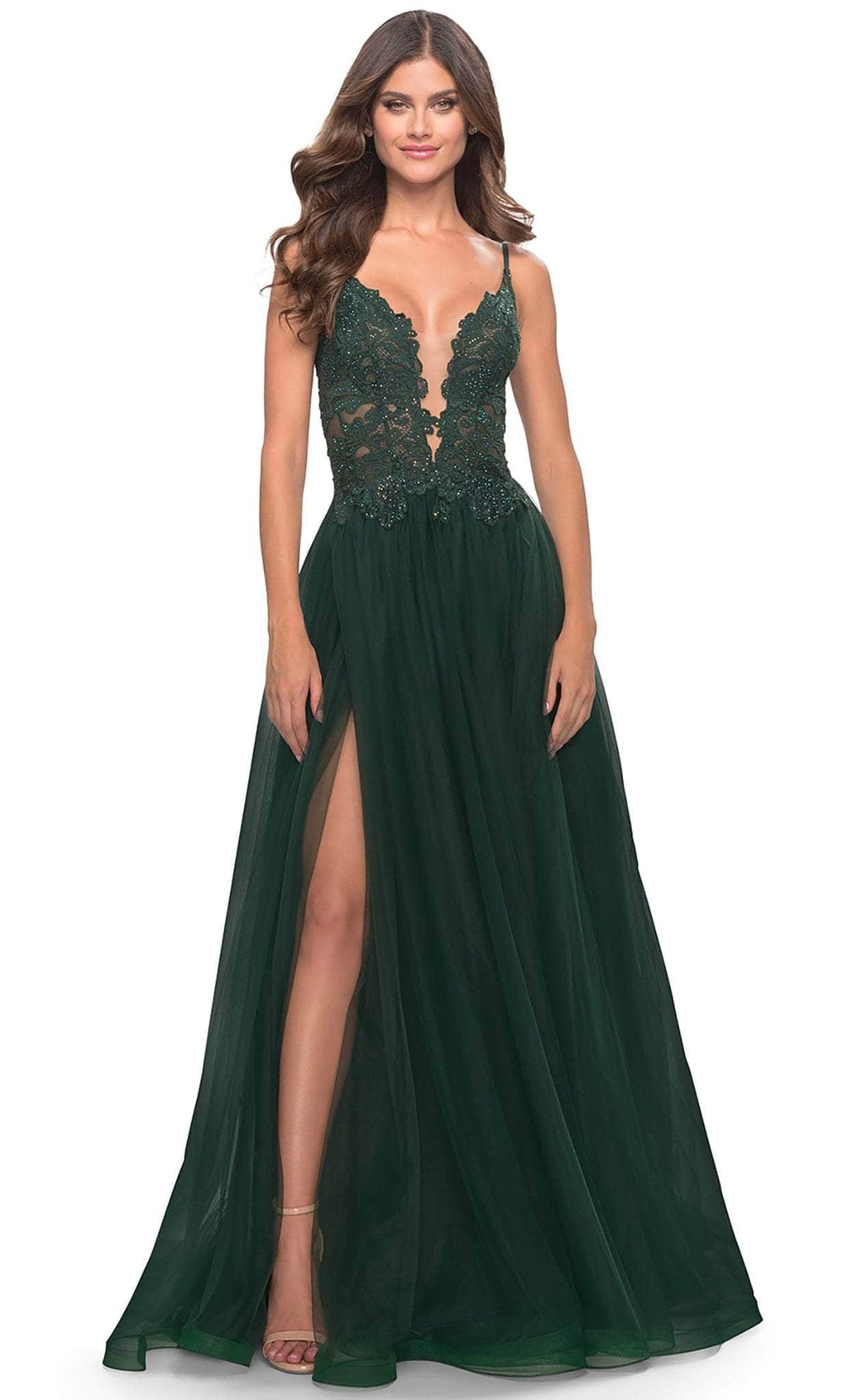 La Femme 31507 Lace High Slit Prom Dress