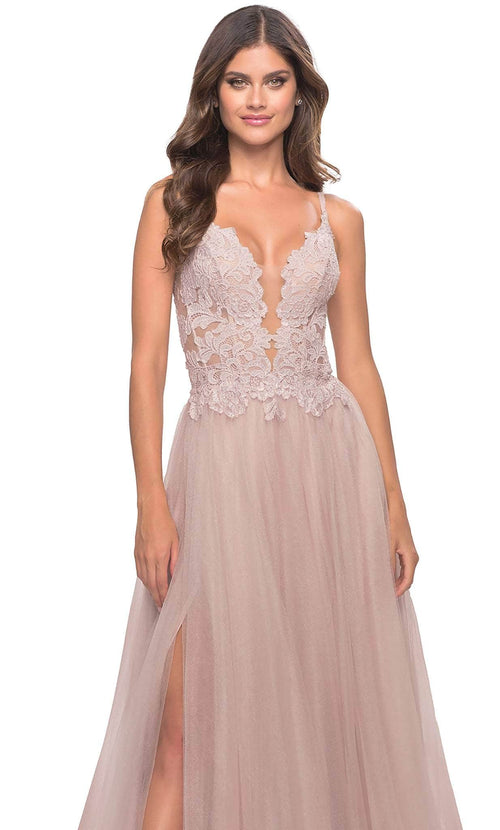 La Femme 31507 Lace High Slit Prom Dress