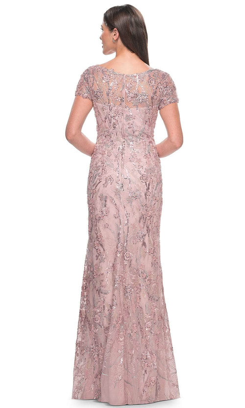 La Femme 31672 Beaded Floral Patterned Short Sleeve Evening Dress