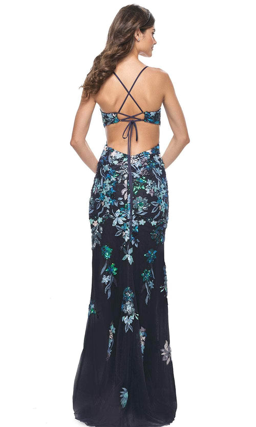 La Femme 31992 Floral Sequin Lace-Up Back Prom Gown