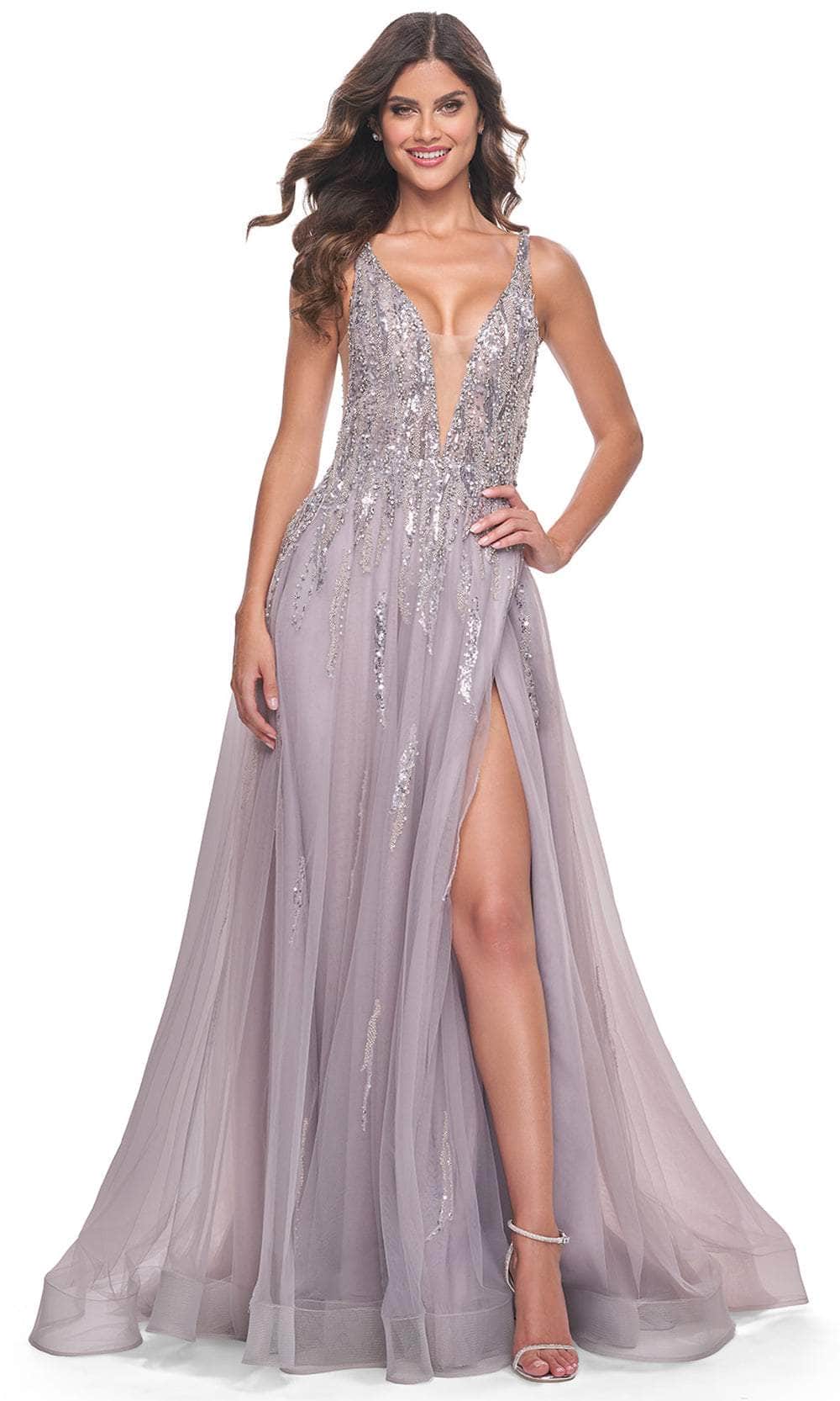 La Femme 31995 Plunging V-Neck Sequin Tulle Prom Gown – SuitUSA
