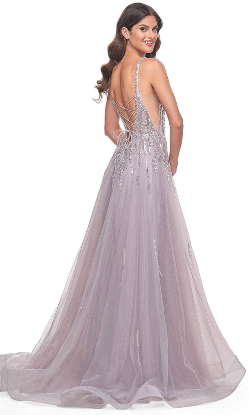 La Femme 31995 Plunging V-Neck Sequin Tulle Prom Gown