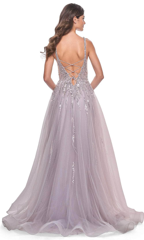 La Femme 31995 Plunging V-Neck Sequin Tulle Prom Gown