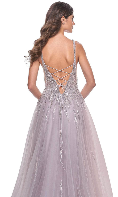 La Femme 31995 Plunging V-Neck Sequin Tulle Prom Gown