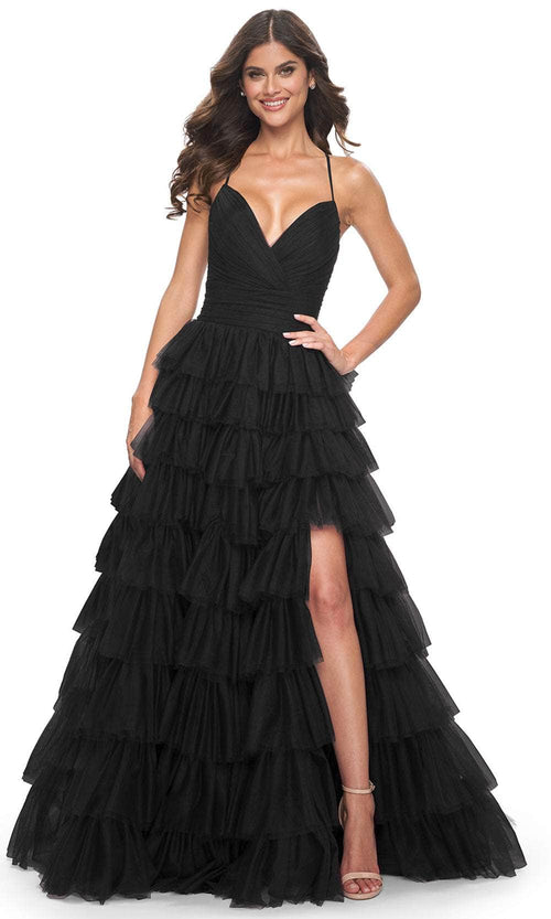 La Femme 32086 Surplice V-Neck Ruffled Prom Dress