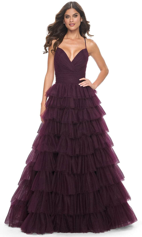 La Femme 32086 Surplice V-Neck Ruffled Prom Dress