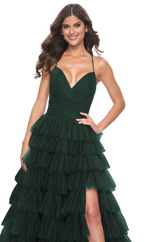 La Femme 32086 Surplice V-Neck Ruffled Prom Dress