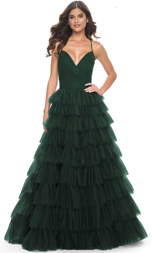 La Femme 32086 Surplice V-Neck Ruffled Prom Dress